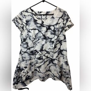 Banana Blue Black White Tie Dye SS Linen Tunic Top NWOT